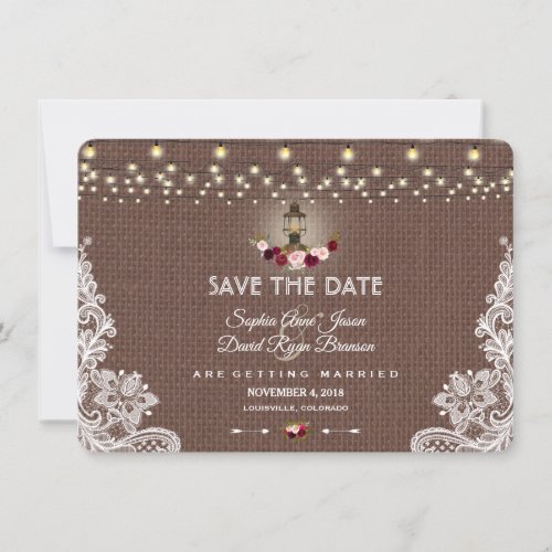 Vintage Lace Burlap String Lights Save The Date