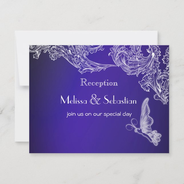 VINTAGE LACE & BUTTERFLIES BLUE OMBRÉ Reception Invitation (Front)