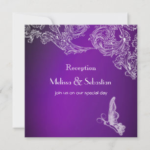 VINTAGE LACE & BUTTERFLIES PURPLE OMBRÉ Reception Invitation