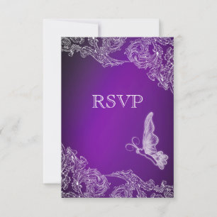 VINTAGE LACE & BUTTERFLIES PURPLE OMBRÉ RSVP CARD