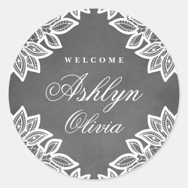 Vintage lace chalkboard baby sticker (Front)