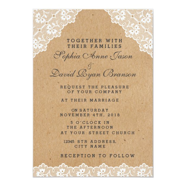 Vintage Lace Craft Paper Wedding Invitation