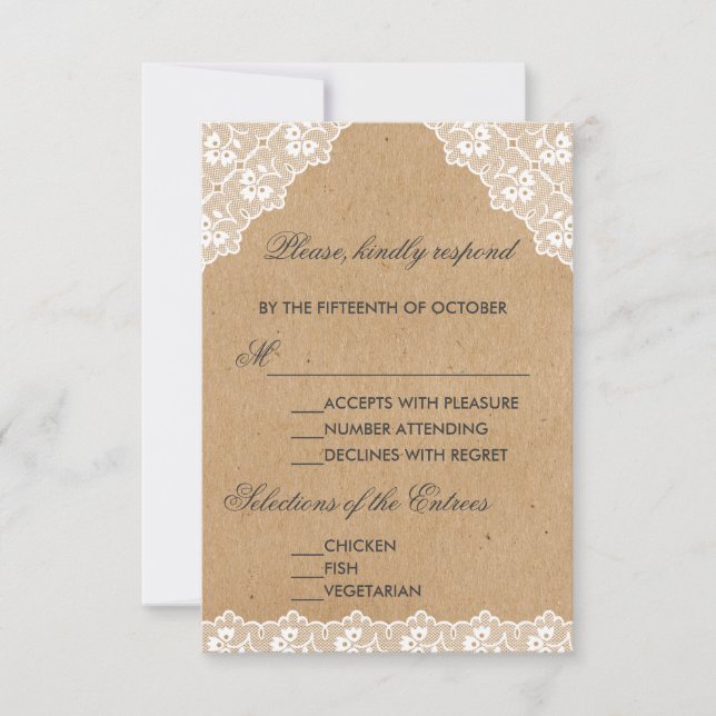 Vintage Lace Craft Paper Wedding RSVP (Front)
