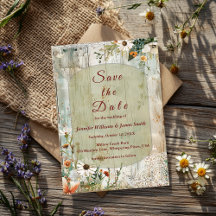 Vintage Lace & Daisies Rustic Save The Date