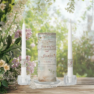 Vintage Lace & Daisies Rustic  Unity Candle Set