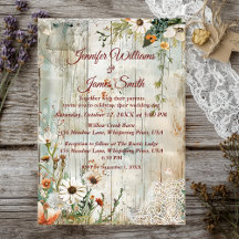 Vintage Lace & Daisies Rustic Wedding Invitation