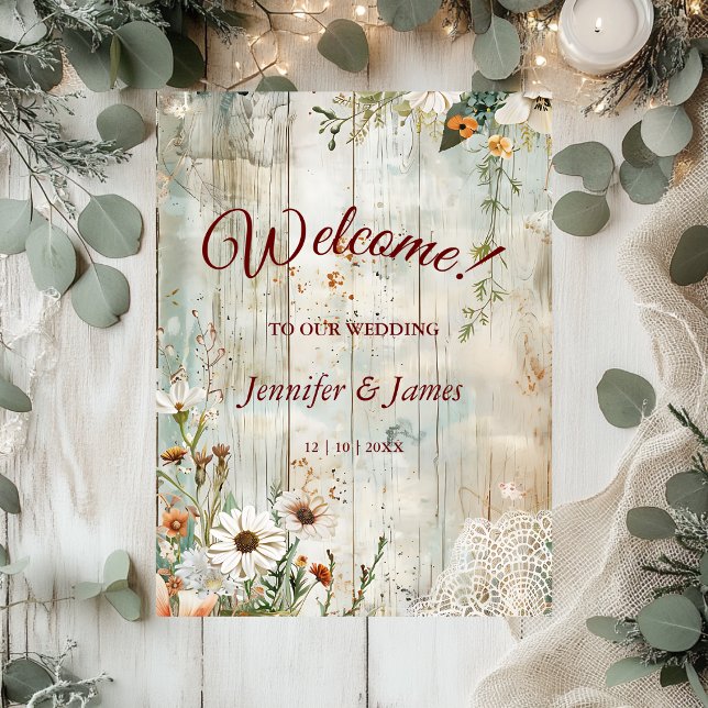 Vintage Lace & Daisies Rustic Wedding Welcome Sign (Creator Uploaded)