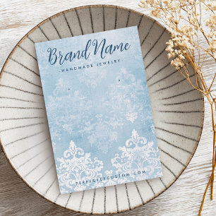 Vintage lace damask dusty blue earring card