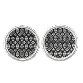 Vintage Lace Damask Elegant Black and White Cufflinks