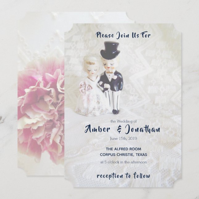 Vintage Lace Dapper Couple Wedding Invitations (Front/Back)