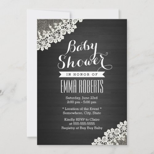 Vintage Lace Dark Wood Baby Shower Invitations 5" X 7" Invitation Card