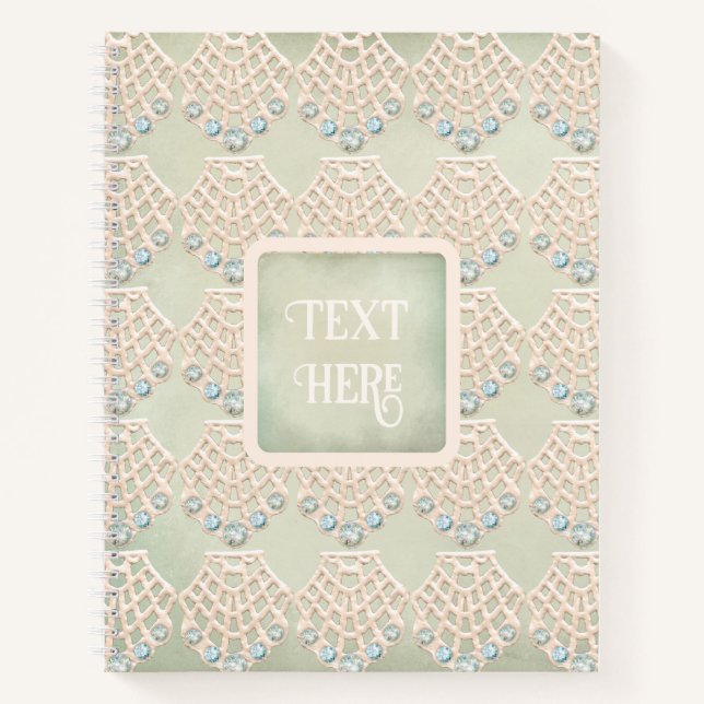 Vintage lace diamond teal rhinestone victorian notebook (Front)