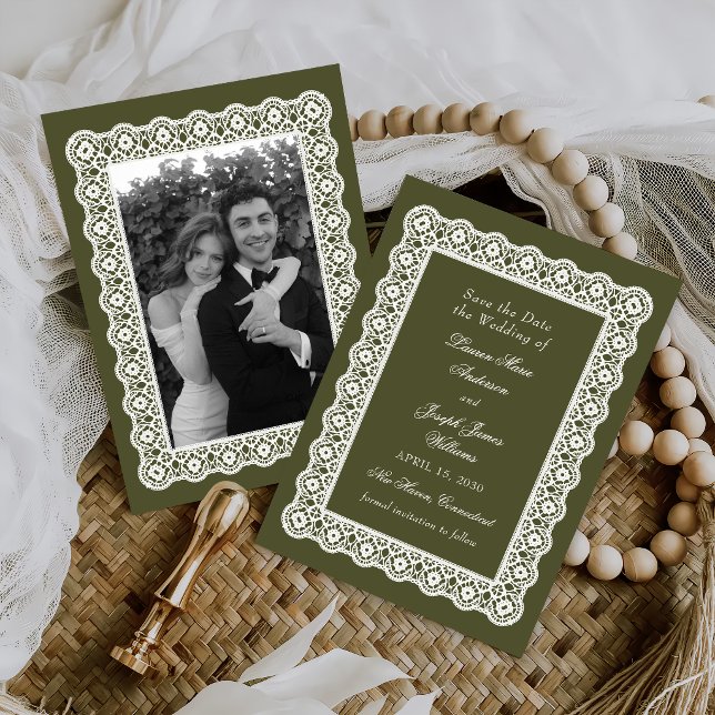 Vintage Lace Doily Green Wedding Save The Date (Creator Uploaded)