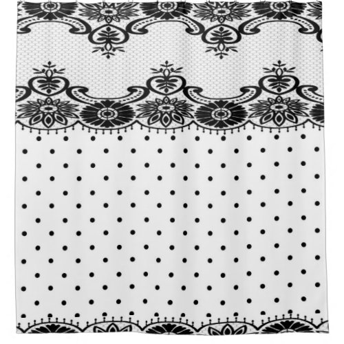  Vintage Lace _Dots_Floral_Blk  White Classic Shower Curtain