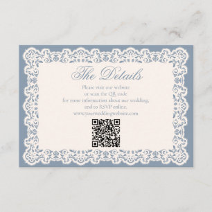 Vintage Lace Dusty Blue Wedding Website QR Code Enclosure Card