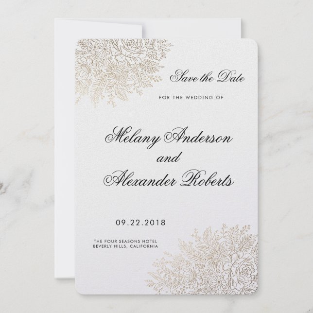 Vintage Lace Elegant Gold Foil Save the Date (Front)