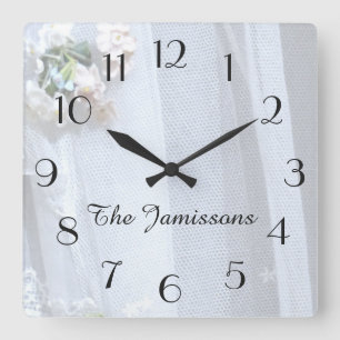 Vintage Lace, Elegant, Personalized Name Square Wall Clock