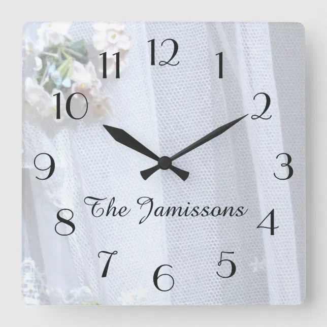 Vintage Lace, Elegant, Personalized Name Square Wall Clock | Zazzle