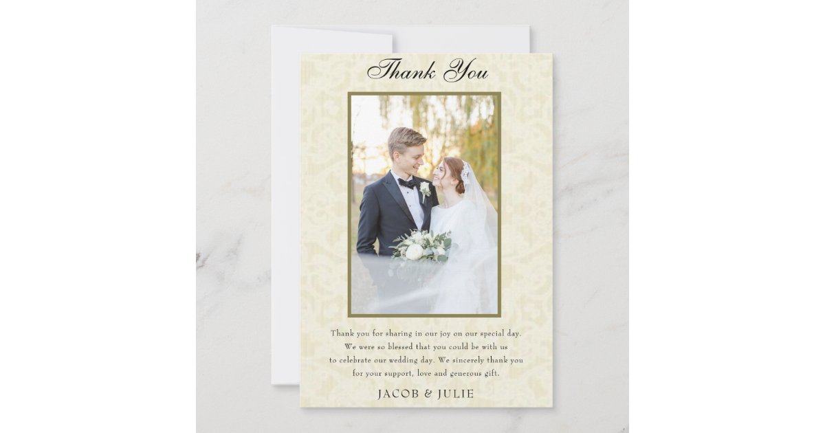 Vintage Lace Elegant Photo Wedding Thank You Card | Zazzle