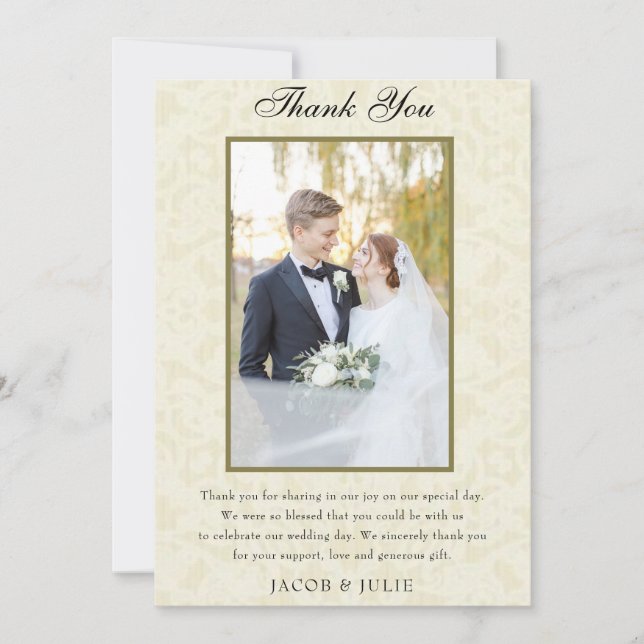 Vintage Lace Elegant Photo Wedding Thank You Card (Front)