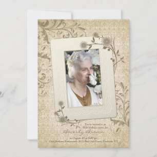 Vintage Lace Floral Photo 80th Birthday Invitation
