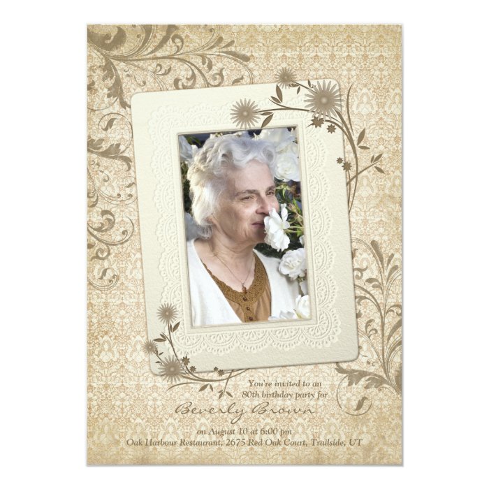 Vintage Lace Floral Photo 80th Birthday Invitation | Zazzle