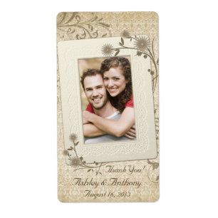 Vintage Lace Floral Photo Wedding Wine Bottle Label