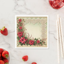 Vintage Lace Floral Poinsettia Frame Decoupage