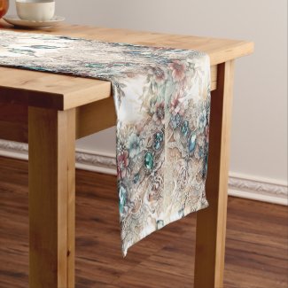 Vintage Lace Floral with Crystals    Short Table Runner
