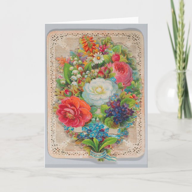 Vintage Lace Flowers Valentines Day  Holiday Card (Front)