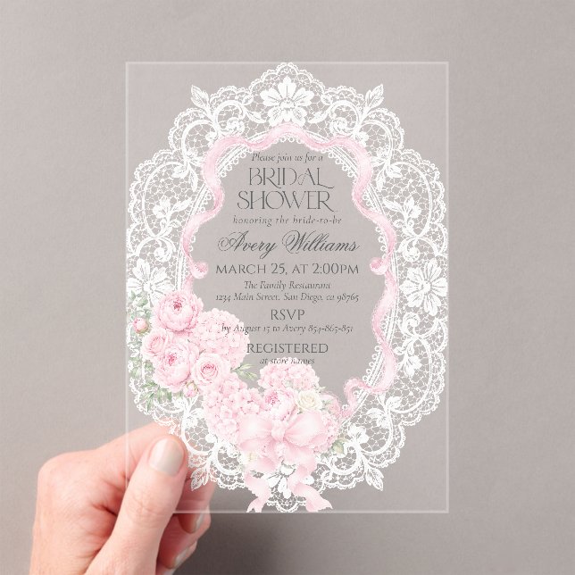 Vintage Lace Frame Bridal Shower Acrylic Invitations (Insitu (Handheld))