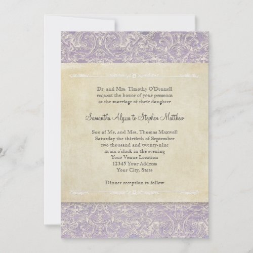 Vintage Lace French Country Chic Lavender Wedding Invitation