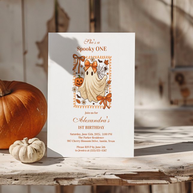 Vintage Lace Ghost Coquette Halloween  1st Birthda Invitation (Creator Uploaded)