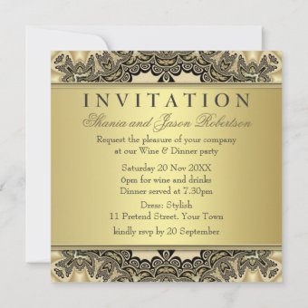 Vintage Lace Golden Dinner Party Invitations | Zazzle