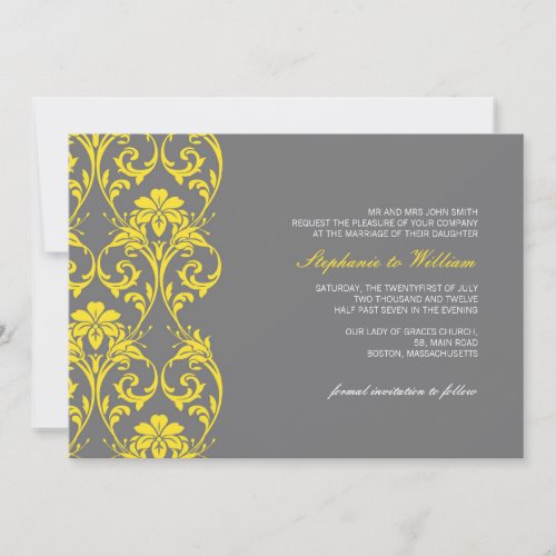 Vintage Lace Gray and Yellow Wedding Invitation