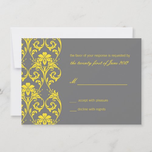 Vintage Lace Gray and Yellow Wedding RSVP Invitation