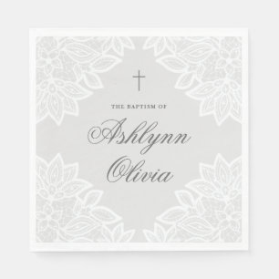 Vintage Lace Gray Christening Baptism Napkins