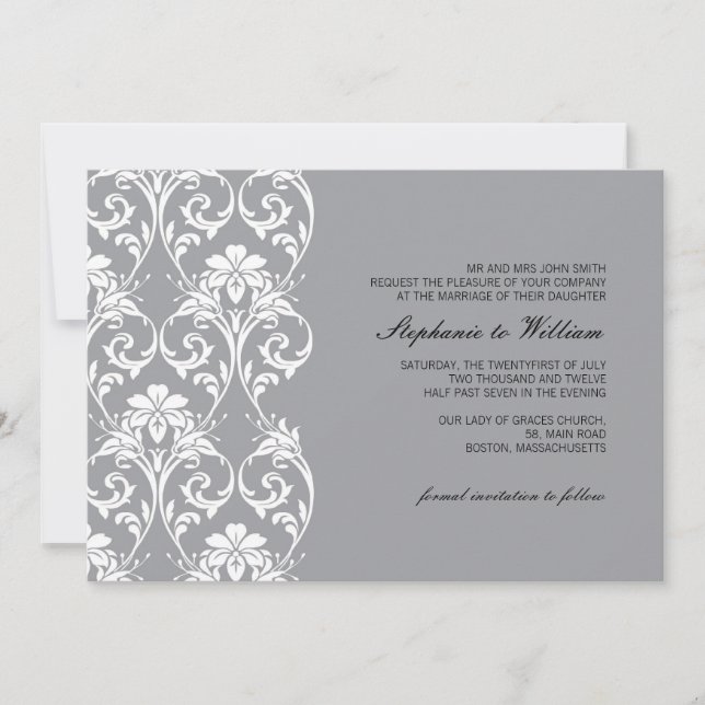 Vintage Lace Gray Wedding Invitation (Front)