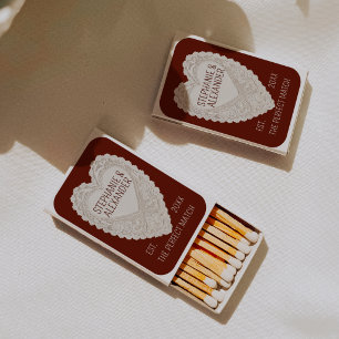 Vintage Lace Heart Burgundy Ivory Wedding Favors Matchboxes