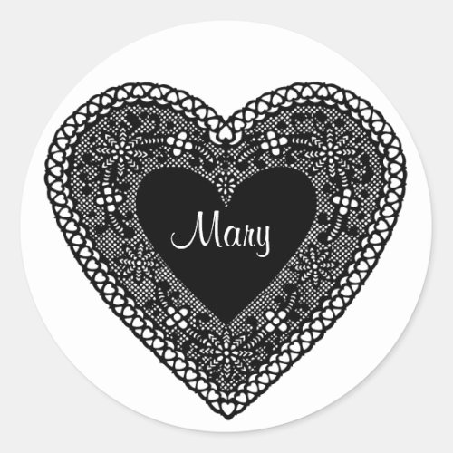 Vintage Lace Heart Classic Round Sticker