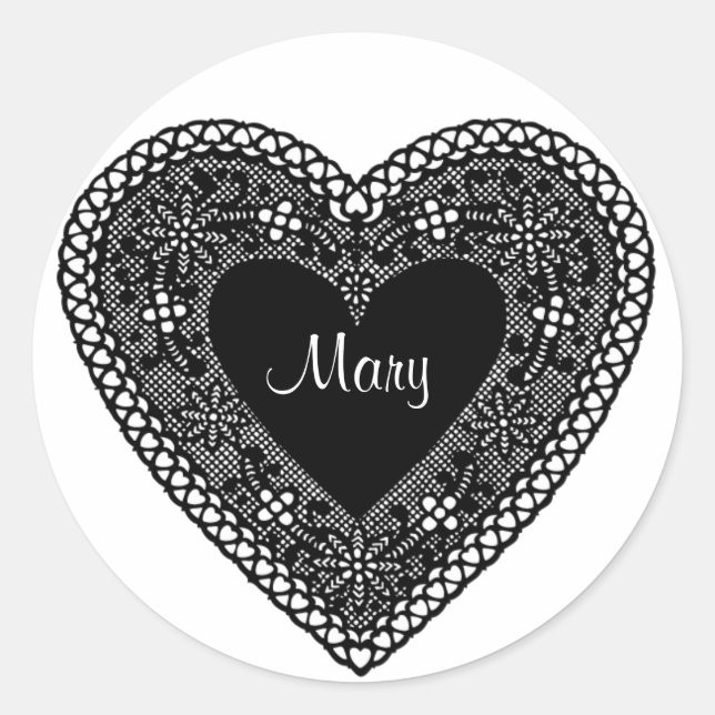 Vintage Lace Heart Classic Round Sticker (Front)