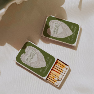 Vintage Lace Heart Olive Green Wedding Favors Matchboxes