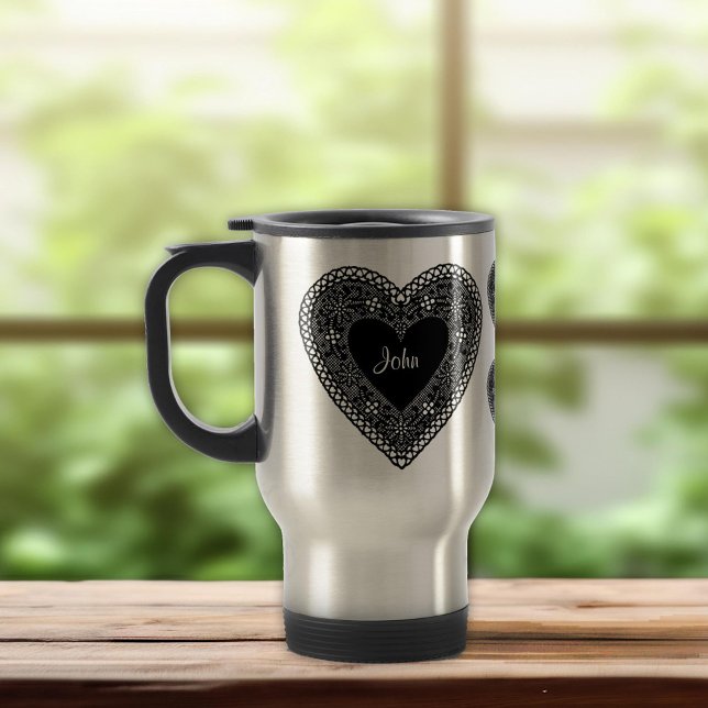 Vintage Lace Heart Travel Mug (Valentine Lace Heart Travel Mug. Show your big beautiful heart!)