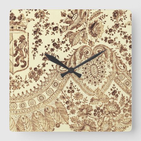 Vintage Lace In Brown Square Wall Clock