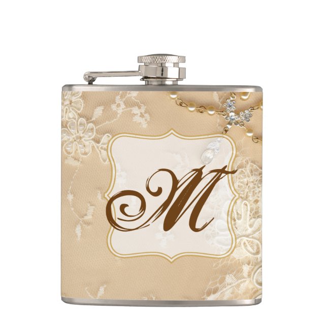 Vintage Lace Jewelry Victor Monogram Whiskey Flask (Front)