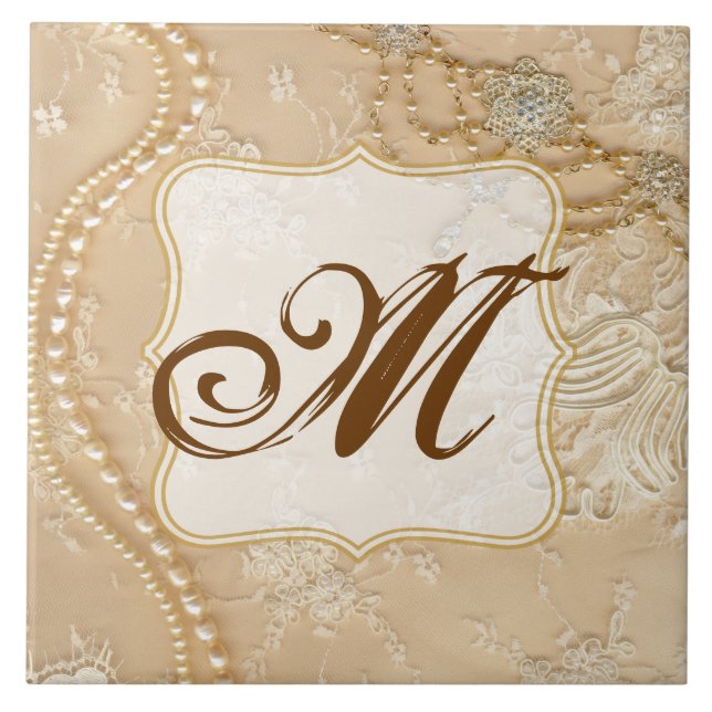 Vintage Lace Jewelry Victori Monogram Display Tile (Front)