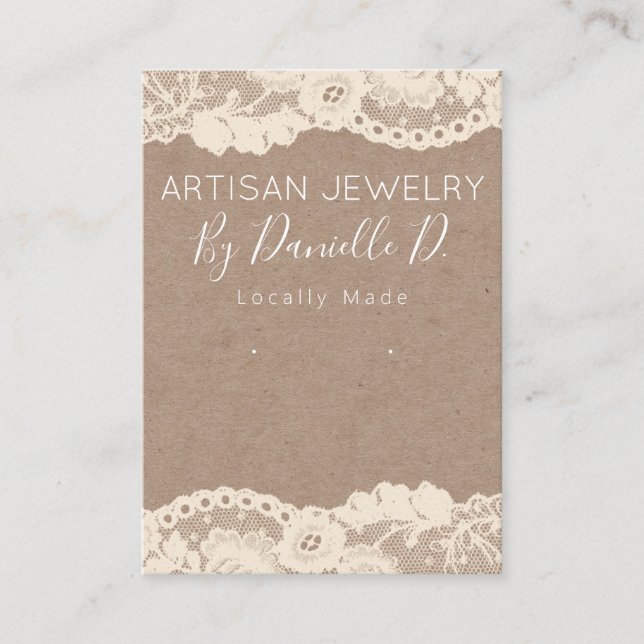 Vintage Lace Kraft Handmade Jewelry Earring Business Card (Front)