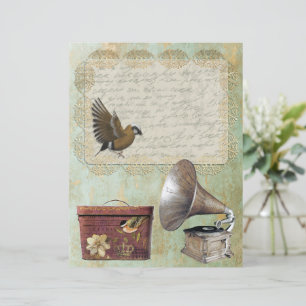Vintage Lace Label Gramophone Hat Box Gold Paper