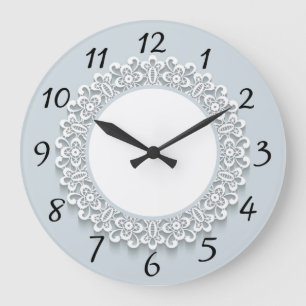 Vintage Lace Large Light Blue Gray Clock