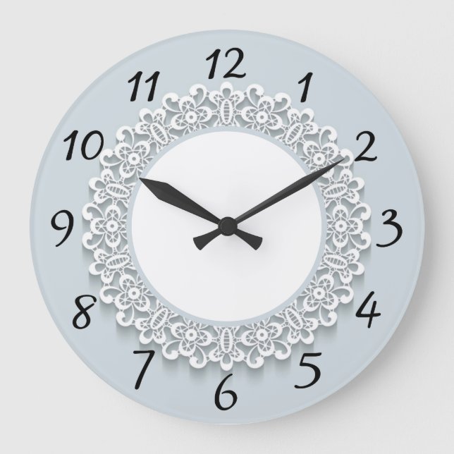 Vintage Lace Large Light Blue Gray Clock (Front)